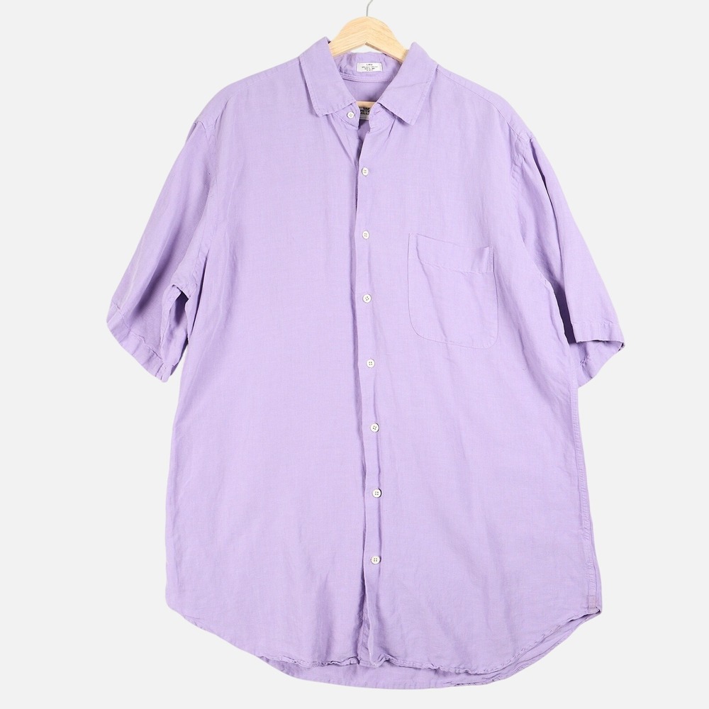 Peter Millar Shirt Mens Short Sleeve Large Lavender Linen Silk Button Down